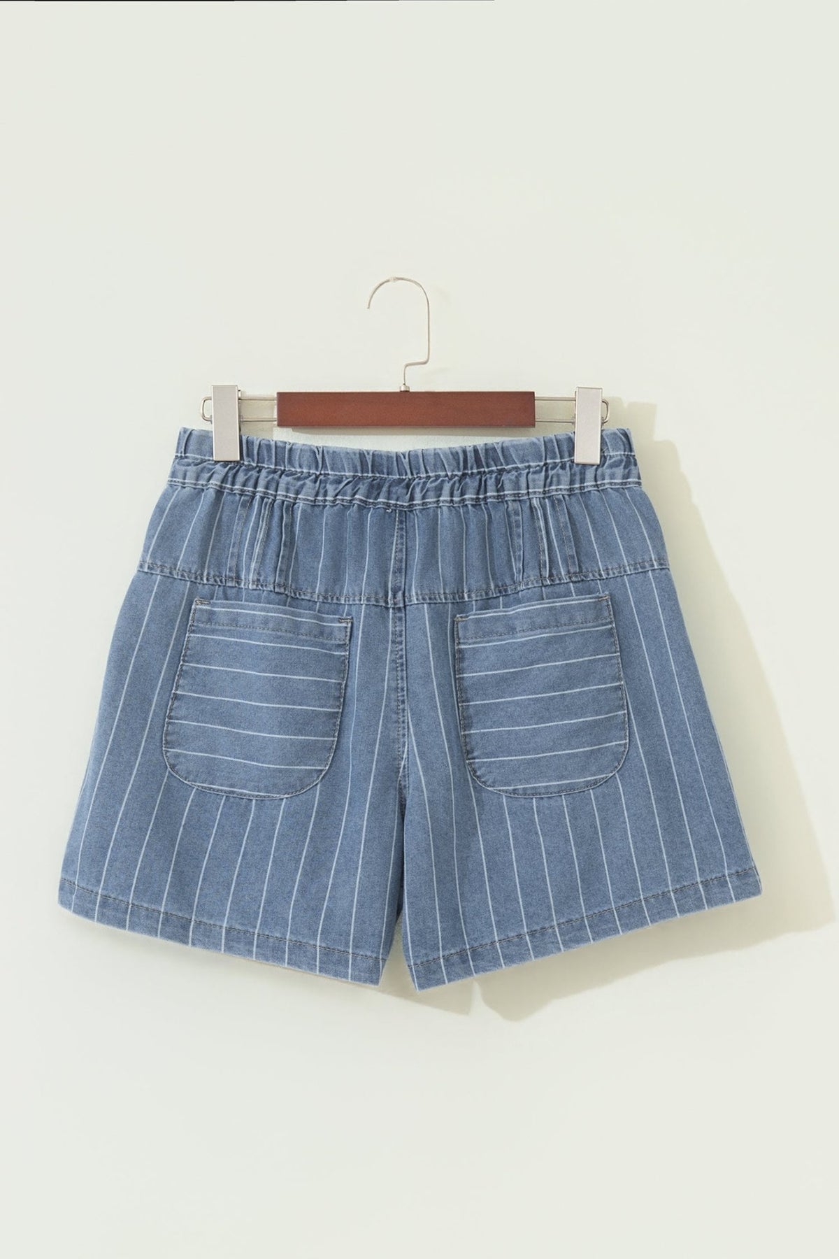 Stripe Denim Pleated Drawstring High Waist Shorts - Rooted & Reckless Co.