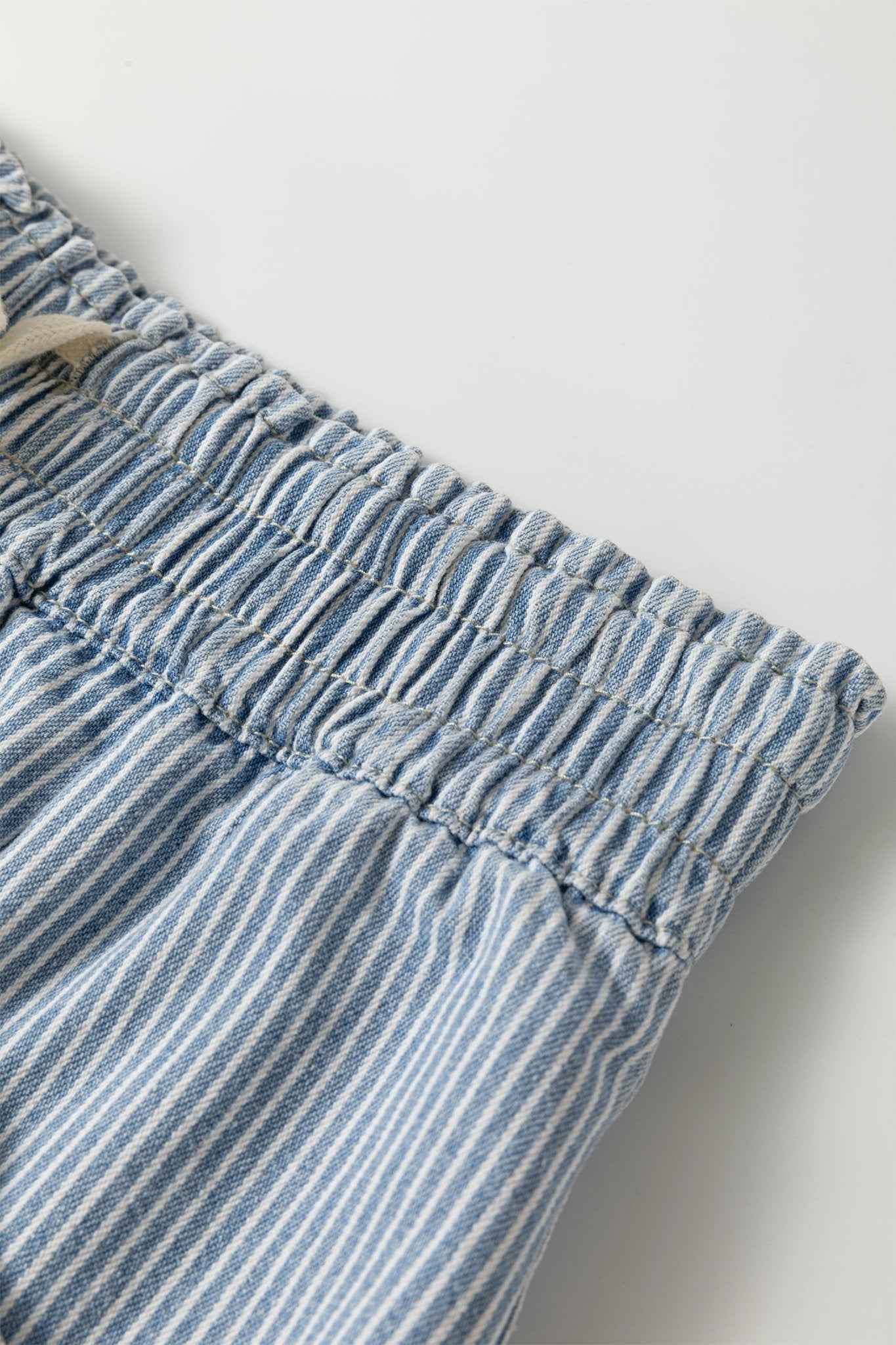 Stripe Denim Raw Edge Drawstring Waist Shorts - Rooted & Reckless Co.