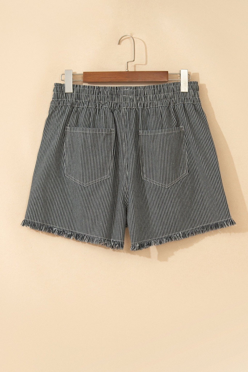 Stripe Denim Raw Edge Drawstring Waist Shorts - Rooted & Reckless Co.
