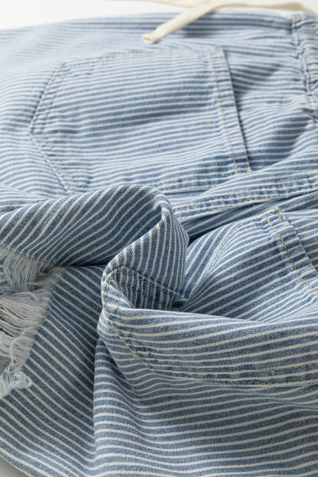 Stripe Denim Raw Edge Drawstring Waist Shorts - Rooted & Reckless Co.