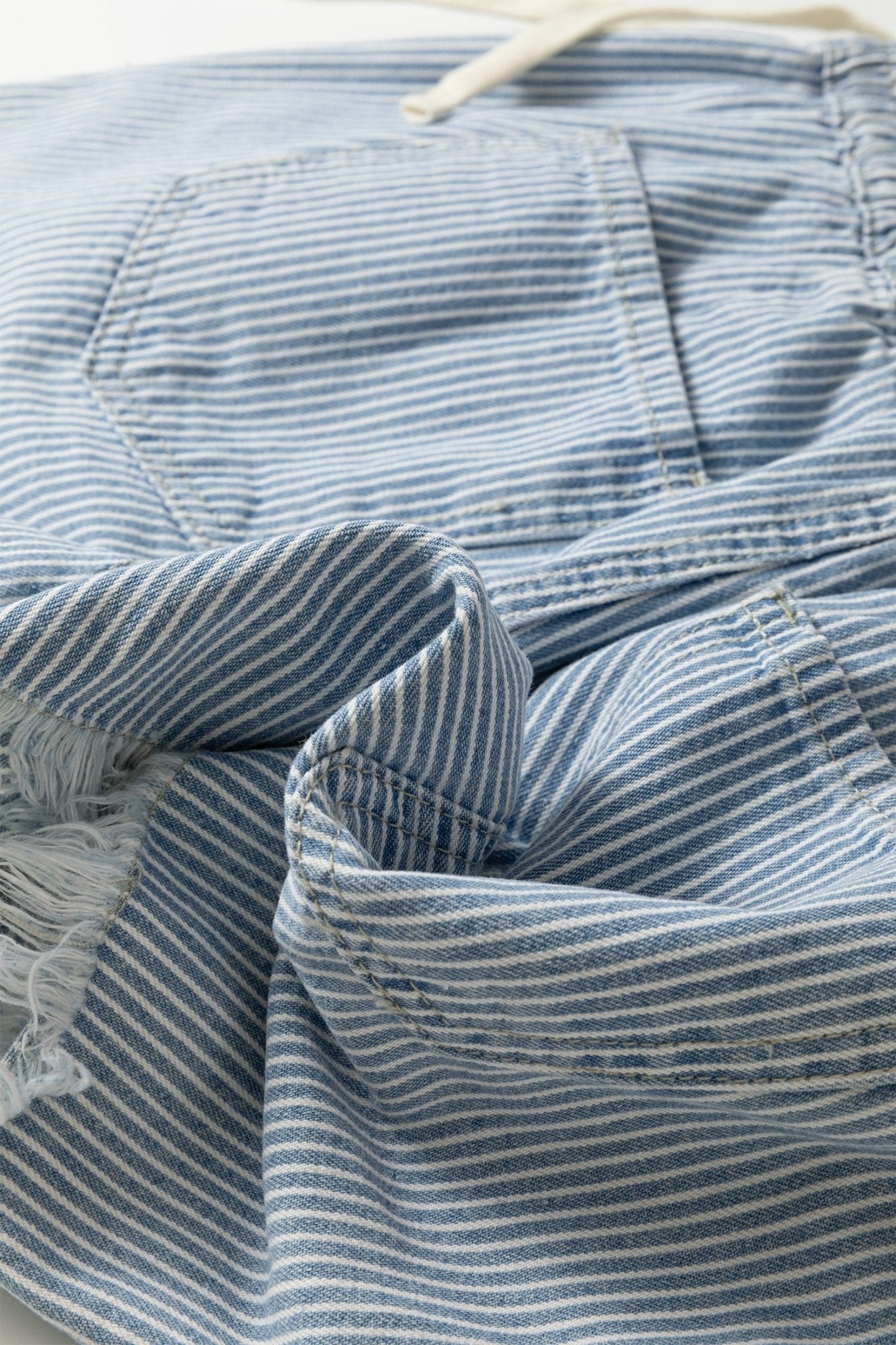 Stripe Denim Raw Edge Drawstring Waist Shorts - Rooted & Reckless Co.