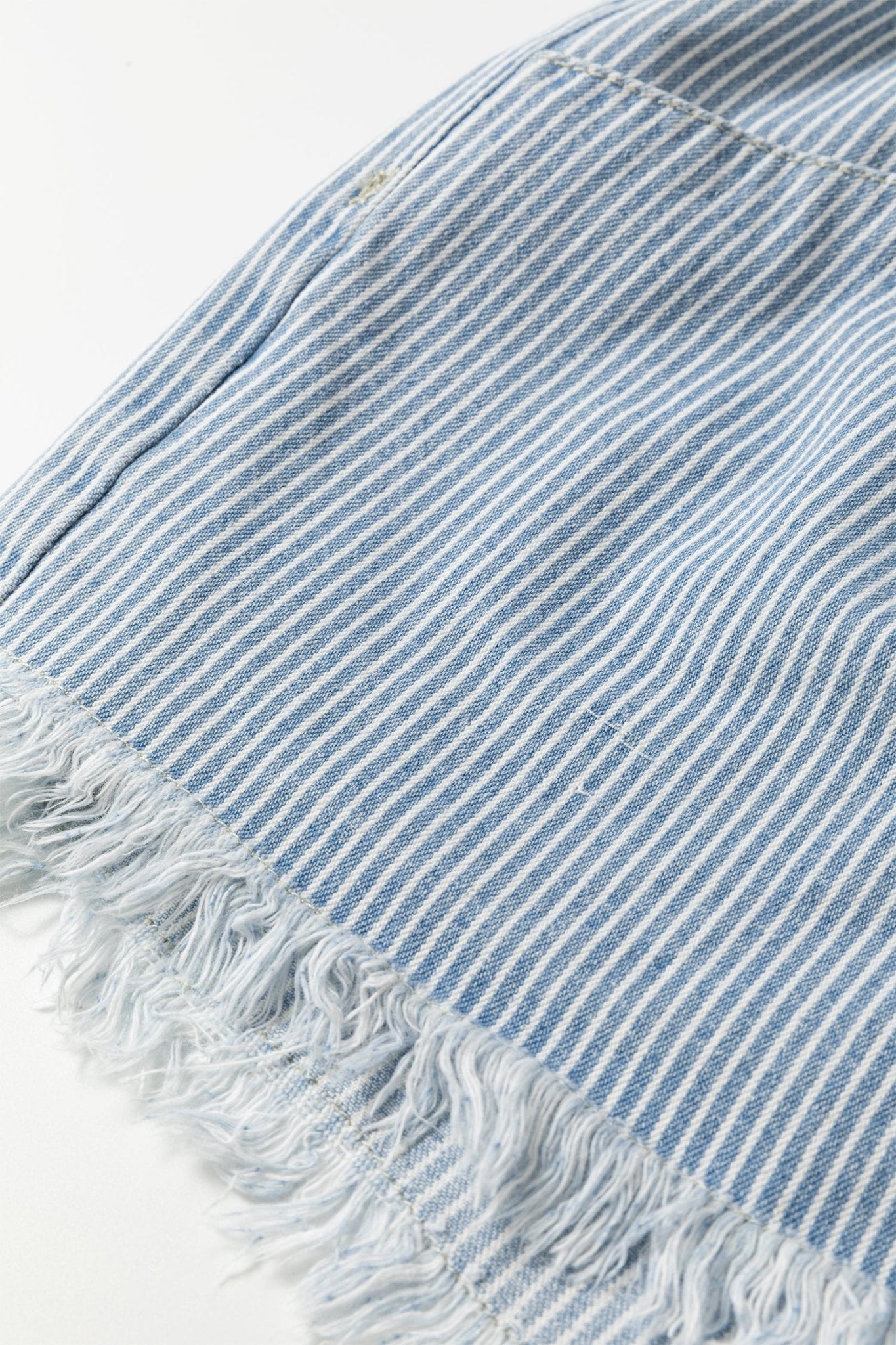 Stripe Denim Raw Edge Drawstring Waist Shorts - Rooted & Reckless Co.