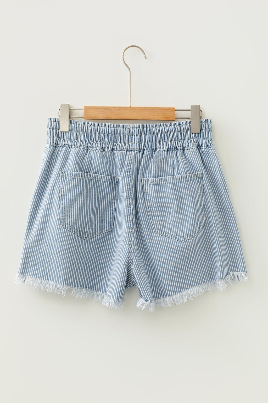 Stripe Denim Raw Edge Drawstring Waist Shorts - Rooted & Reckless Co.
