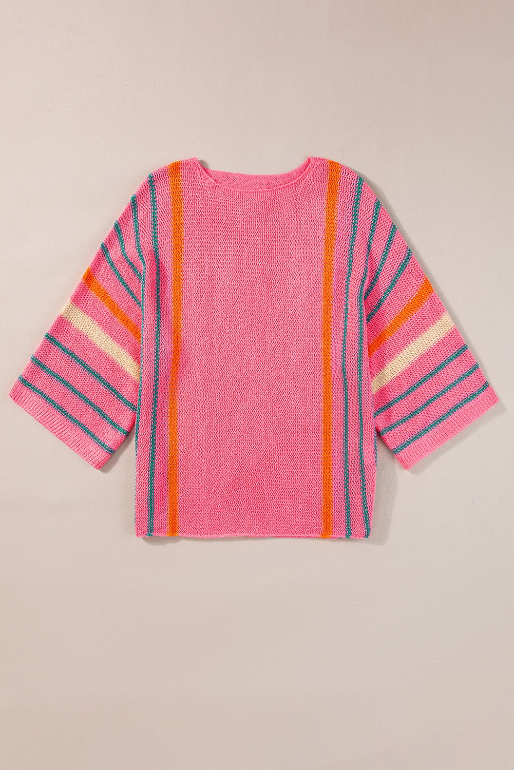 Stripe Detail Wide 3/4 Sleeve Knit Top - Rooted & Reckless Co.