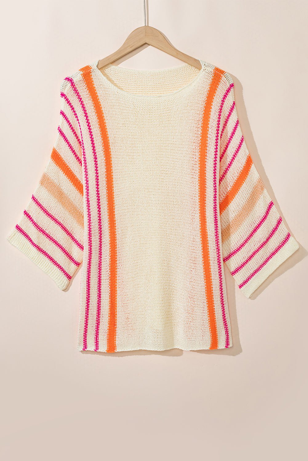 Stripe Detail Wide 3/4 Sleeve Knit Top - Rooted & Reckless Co.