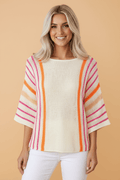Stripe Detail Wide 3/4 Sleeve Knit Top - Rooted & Reckless Co.