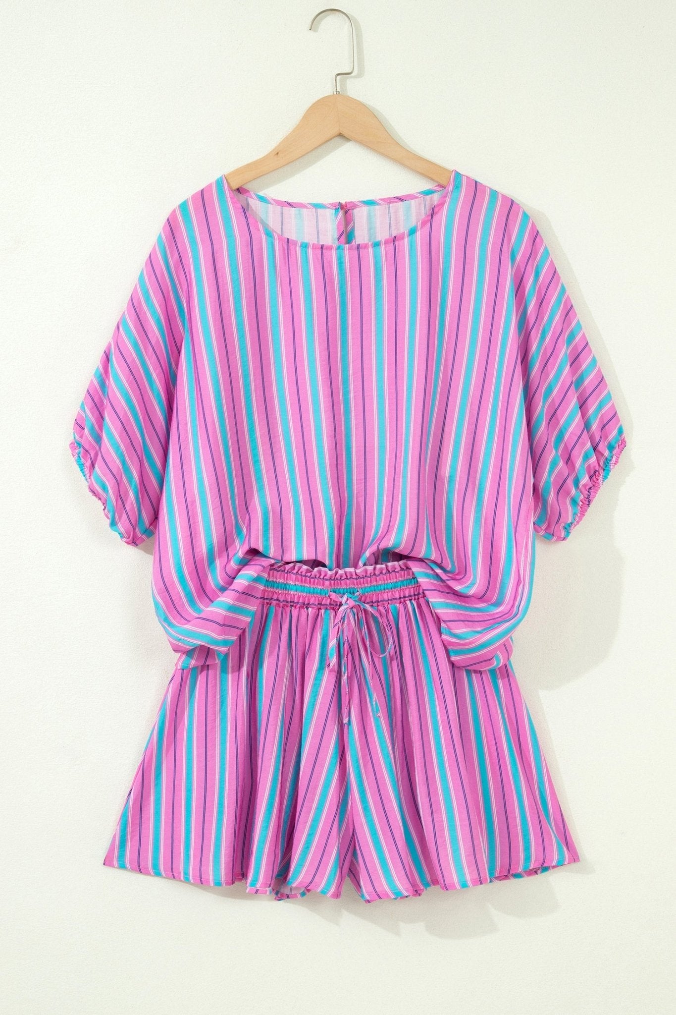 Stripe Dolman Short Sleeve Blouse & Short Set - Rooted & Reckless Co.