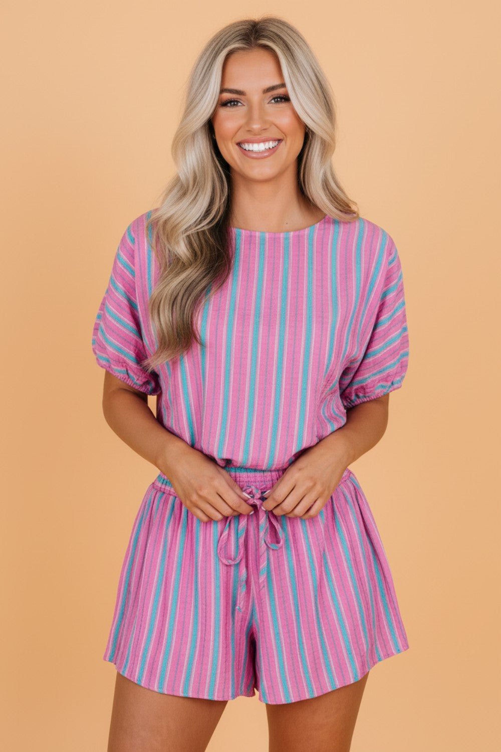 Stripe Dolman Short Sleeve Blouse & Short Set - Rooted & Reckless Co.