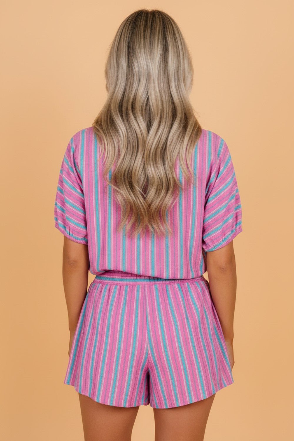Stripe Dolman Short Sleeve Blouse & Short Set - Rooted & Reckless Co.