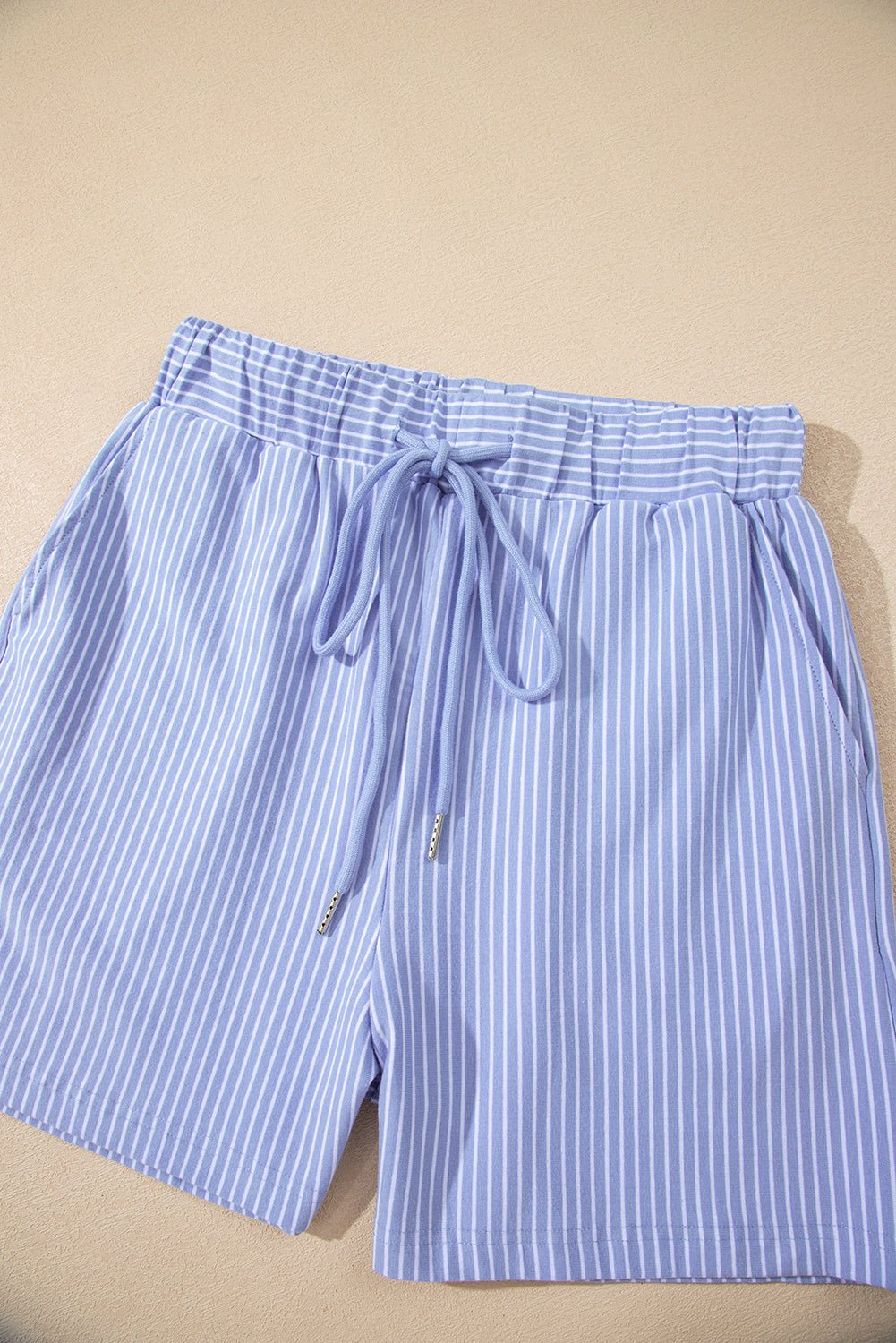 Stripe Dolman Sleeve Polo Shirt & Drawstring Shorts Set - Rooted & Reckless Co.