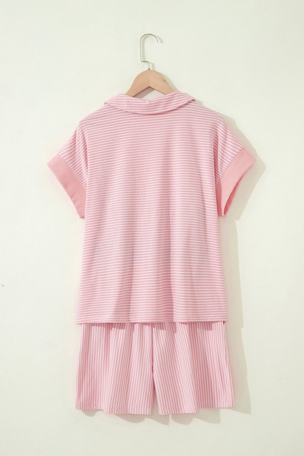Stripe Dolman Sleeve Polo Shirt & Drawstring Shorts Set - Rooted & Reckless Co.