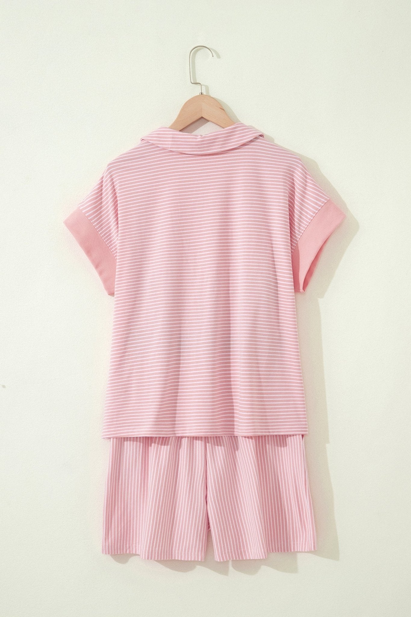 Stripe Dolman Sleeve Polo Shirt & Drawstring Shorts Set - Rooted & Reckless Co.