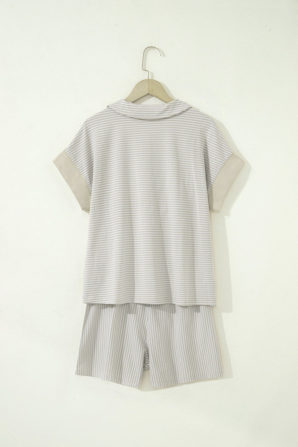 Stripe Dolman Sleeve Polo Shirt & Drawstring Shorts Set - Rooted & Reckless Co.