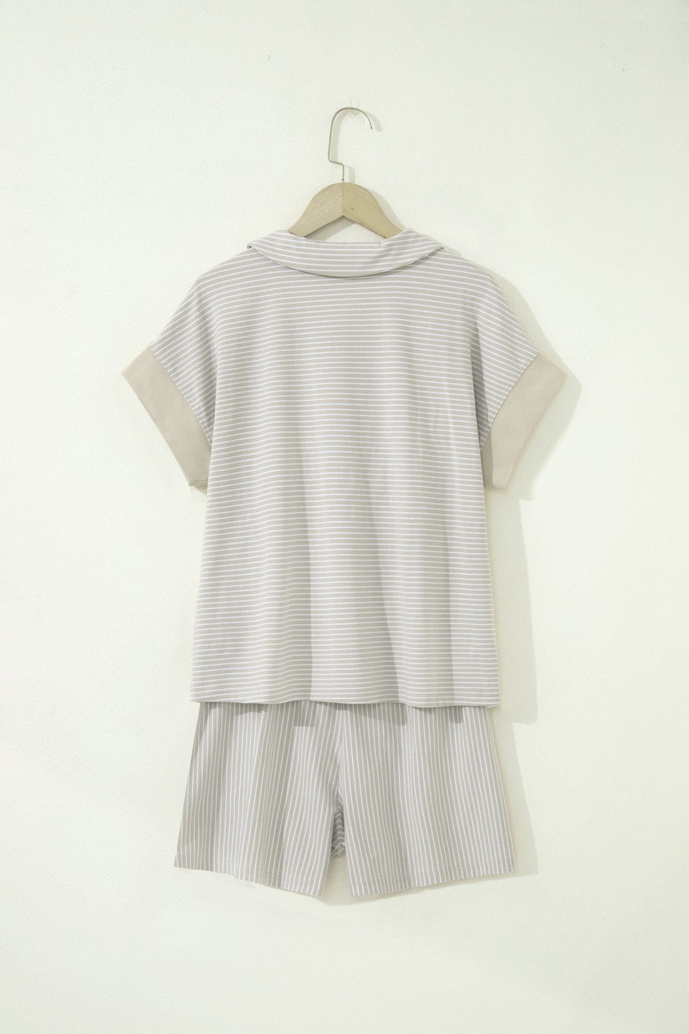 Stripe Dolman Sleeve Polo Shirt & Drawstring Shorts Set - Rooted & Reckless Co.