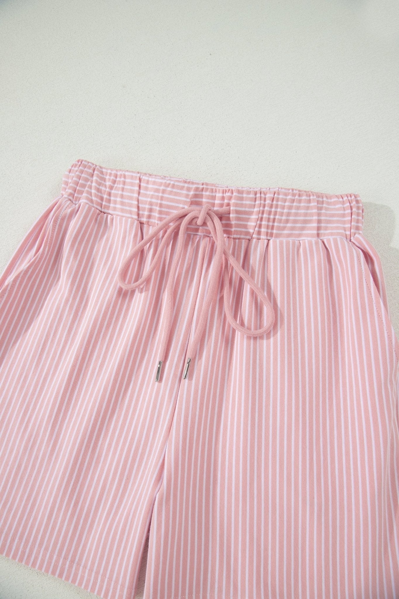 Stripe Dolman Sleeve Polo Shirt & Drawstring Shorts Set - Rooted & Reckless Co.
