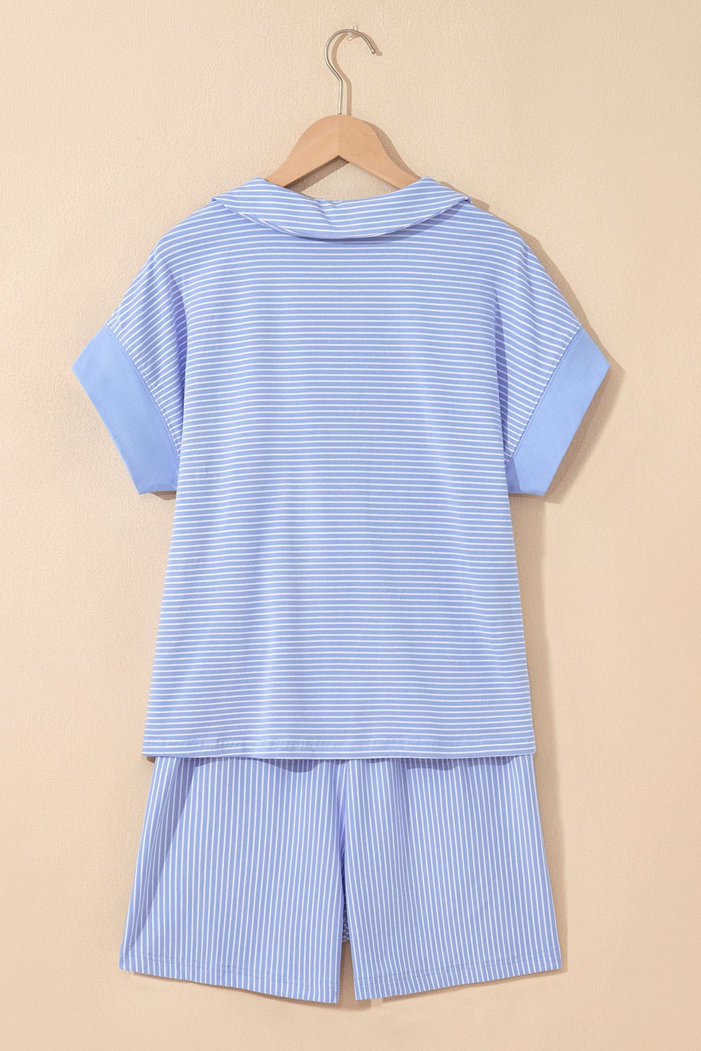 Stripe Dolman Sleeve Polo Shirt & Drawstring Shorts Set - Rooted & Reckless Co.