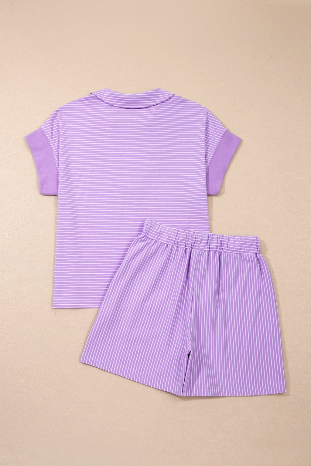 Stripe Dolman Sleeve Polo Shirt & Drawstring Shorts Set - Rooted & Reckless Co.