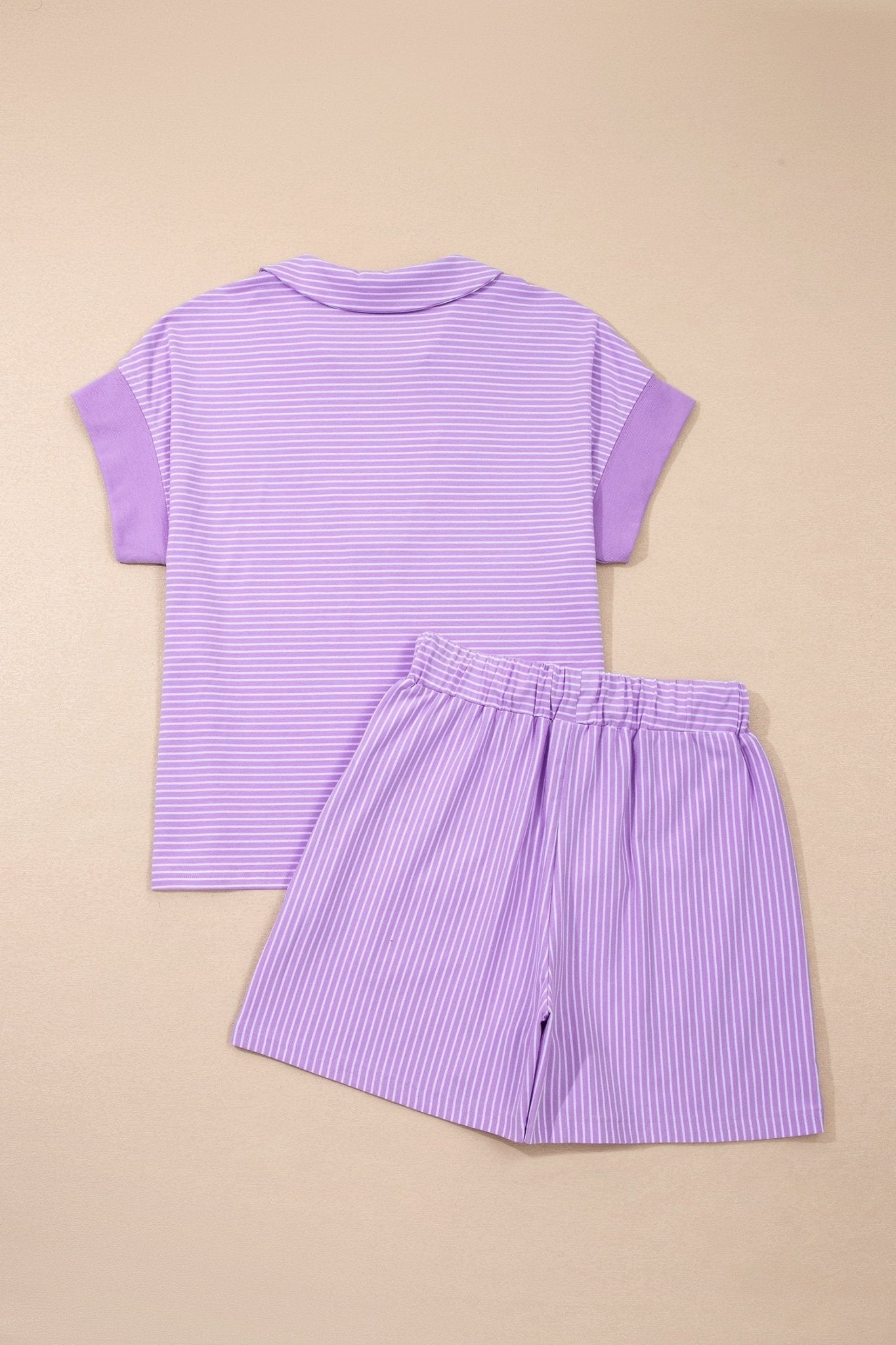 Stripe Dolman Sleeve Polo Shirt & Drawstring Shorts Set - Rooted & Reckless Co.