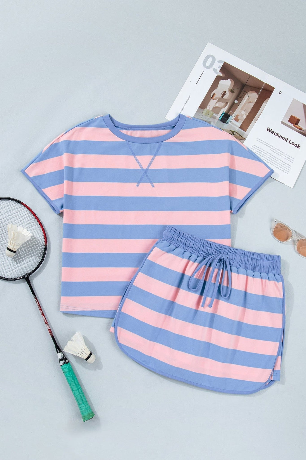 Stripe Dolman Tee & Drawstring Skort Set - Rooted & Reckless Co.