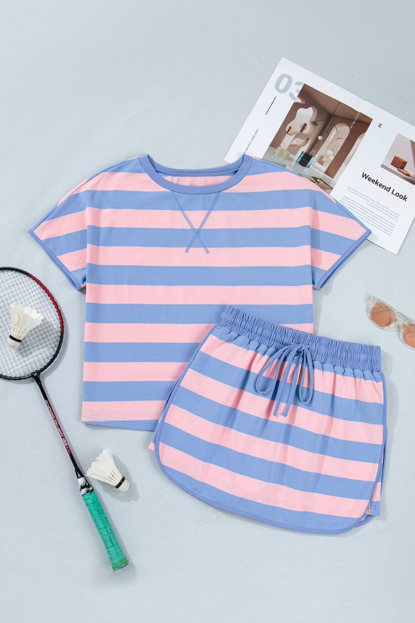 Stripe Dolman Tee & Drawstring Skort Set - Rooted & Reckless Co.