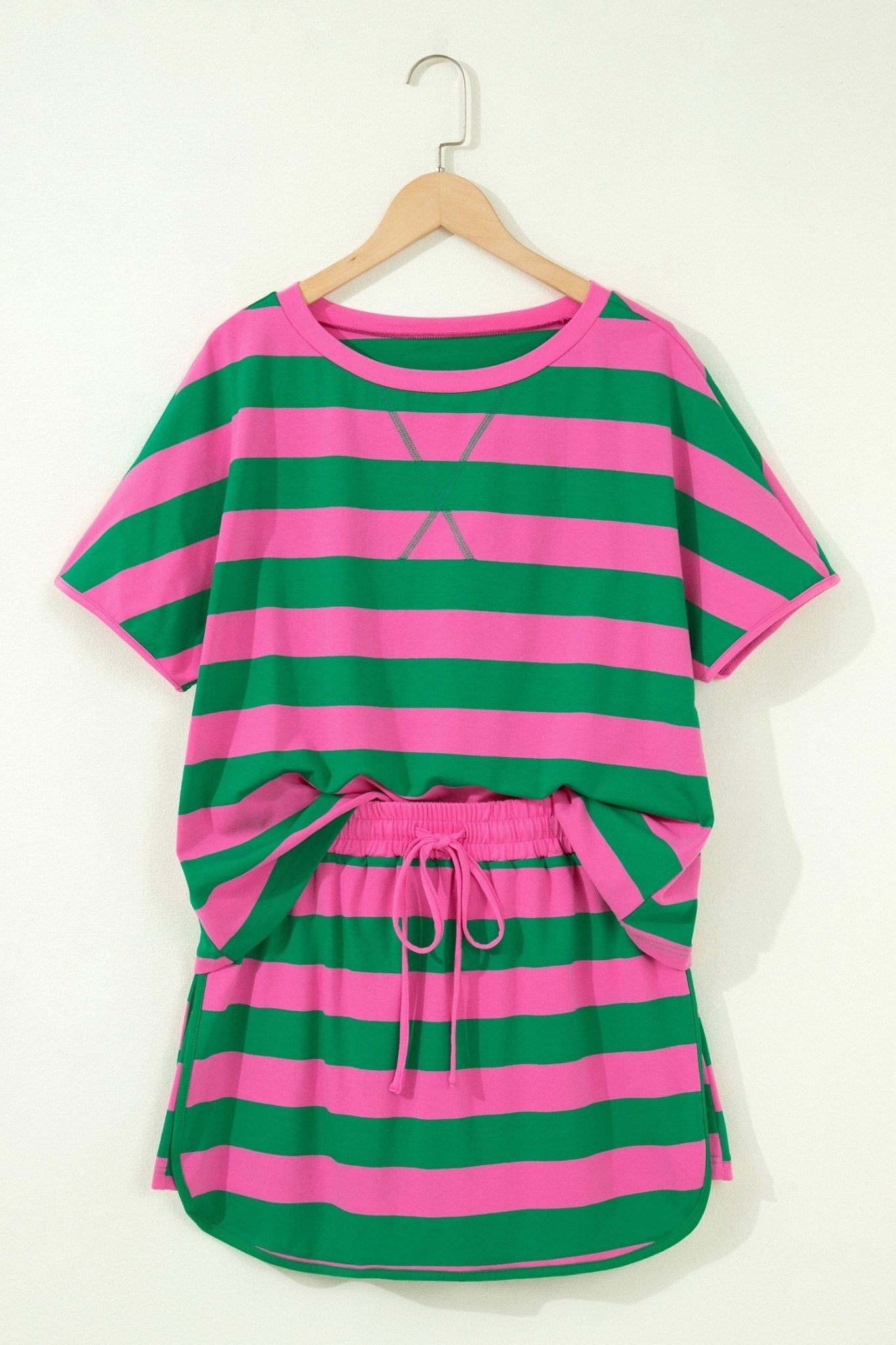 Stripe Dolman Tee & Drawstring Skort Set - Rooted & Reckless Co.