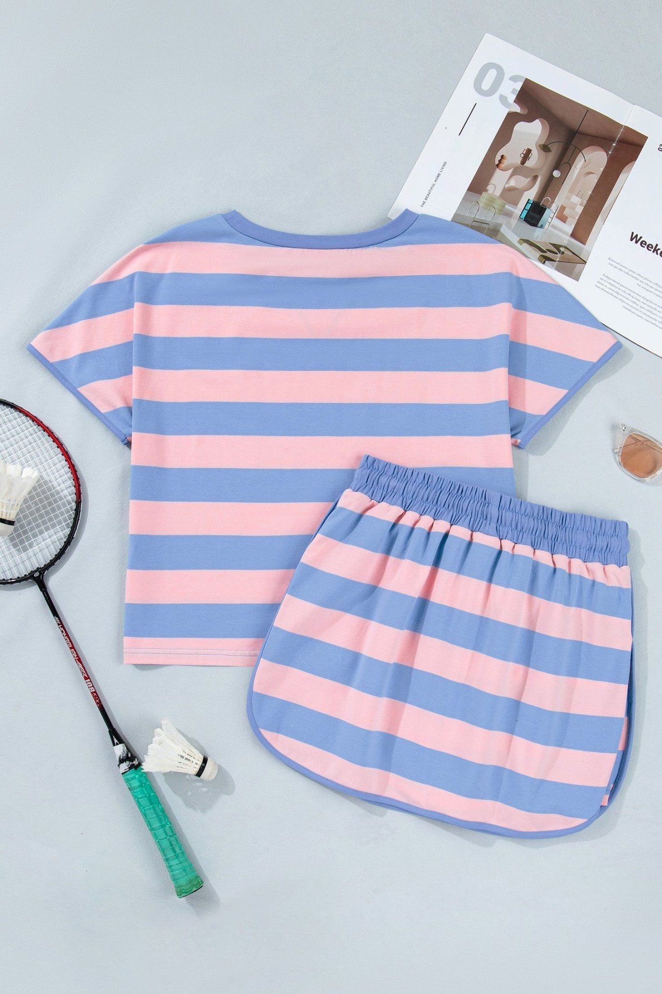Stripe Dolman Tee & Drawstring Skort Set - Rooted & Reckless Co.
