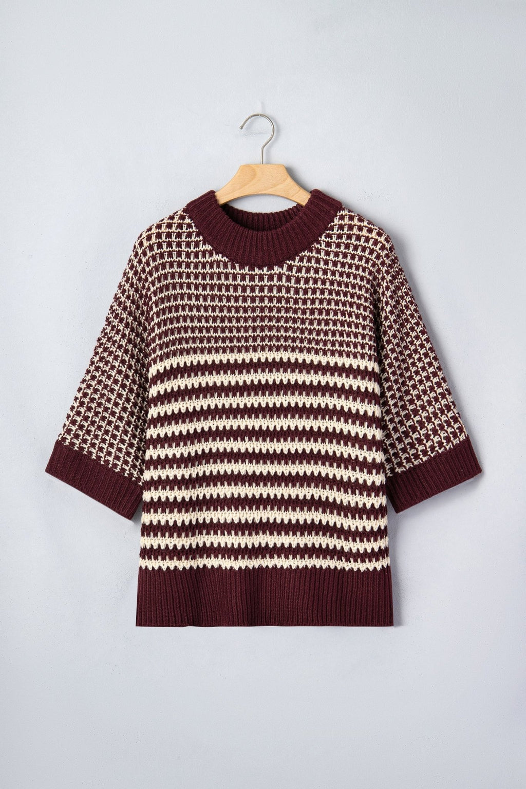 Stripe Draped 3/4 Sleeve Slouchy Sweater - Rooted & Reckless Co.