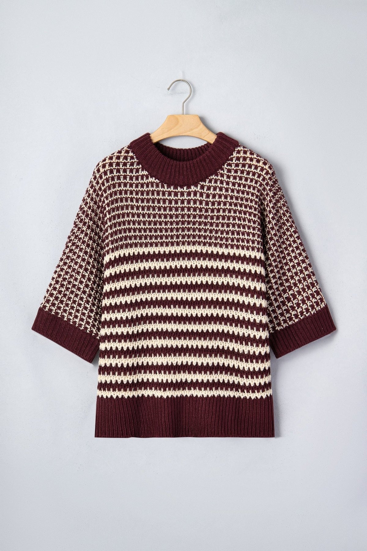Stripe Draped 3/4 Sleeve Slouchy Sweater - Rooted & Reckless Co.