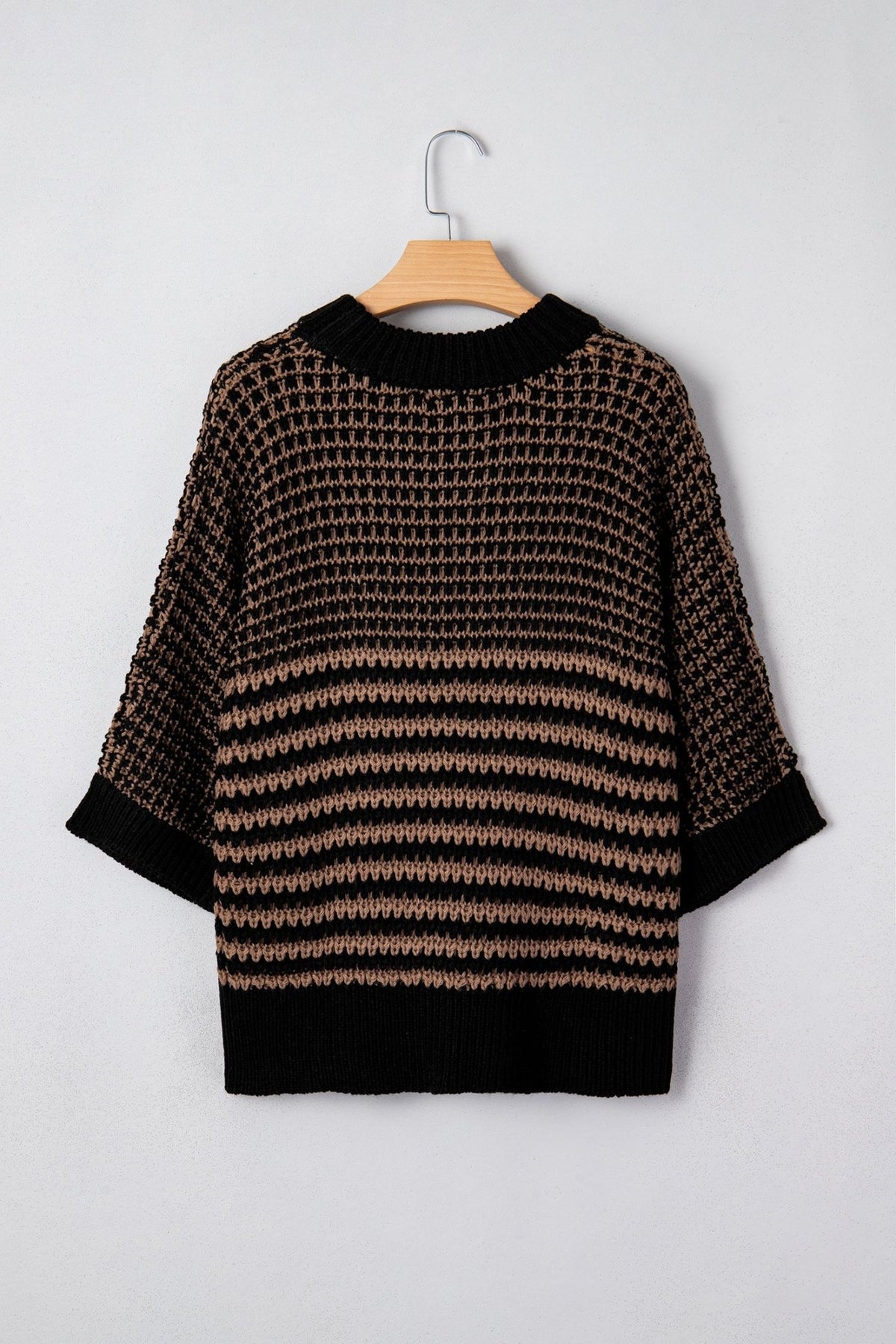 Stripe Draped 3/4 Sleeve Slouchy Sweater - Rooted & Reckless Co.