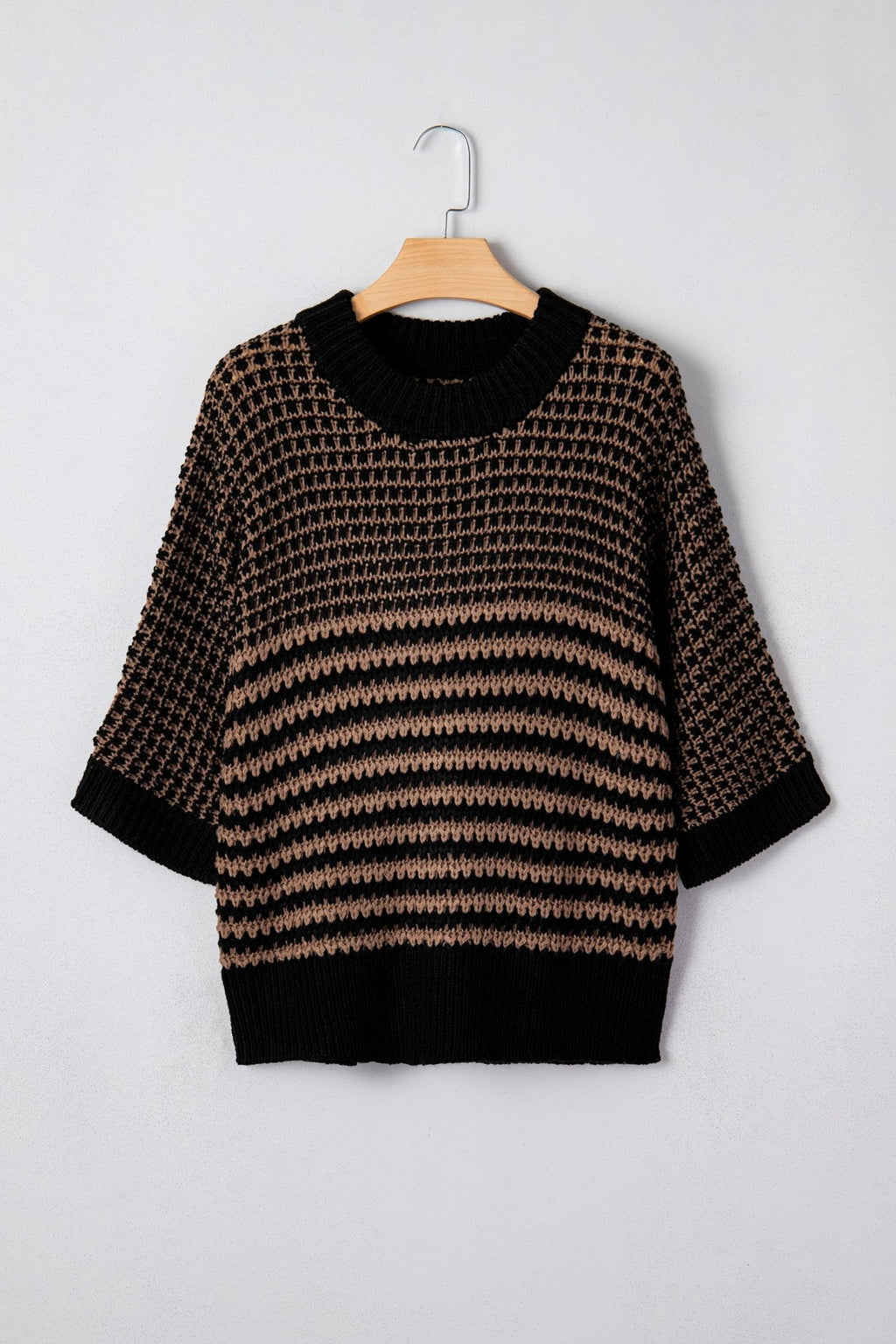Stripe Draped 3/4 Sleeve Slouchy Sweater - Rooted & Reckless Co.