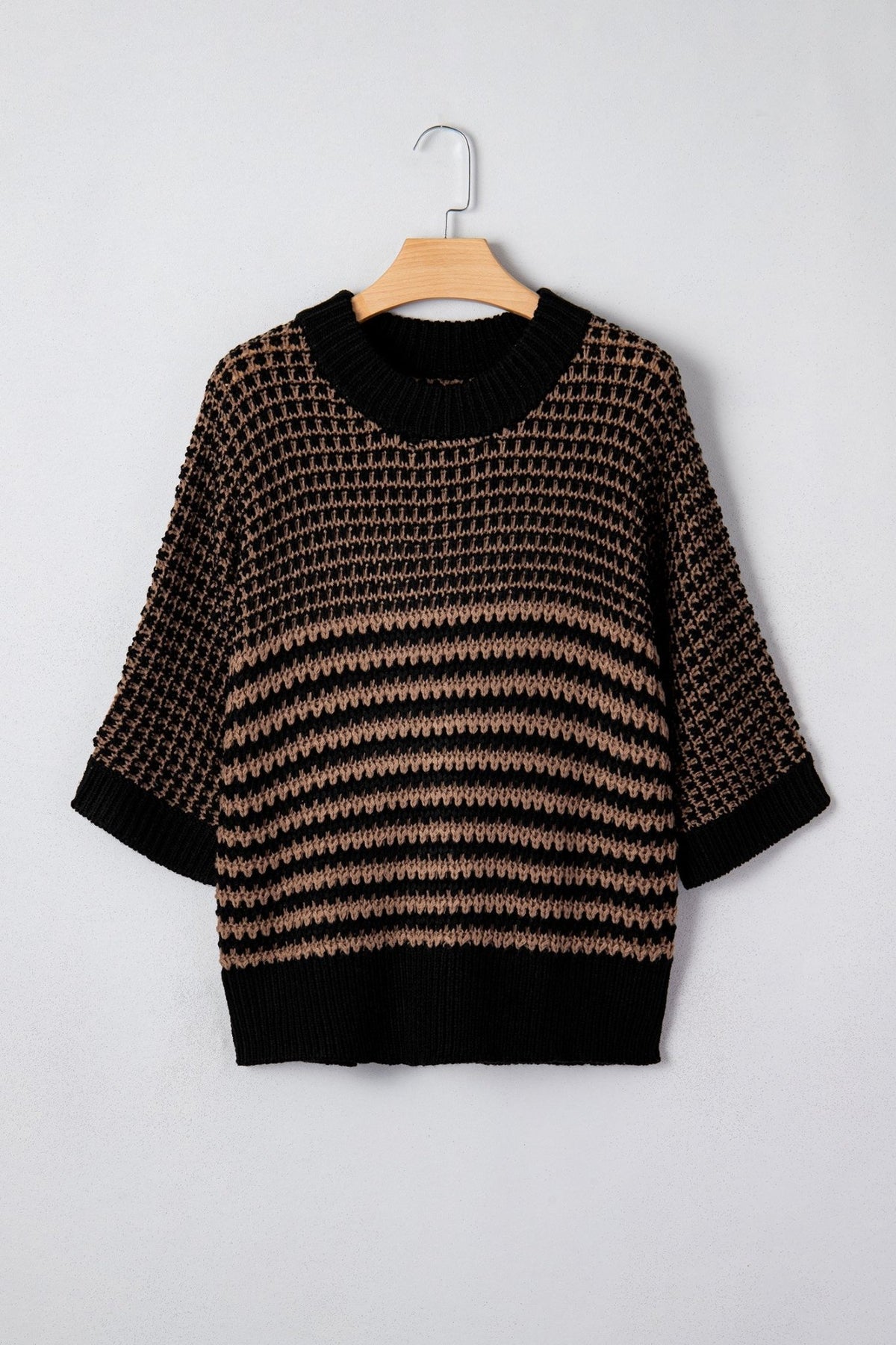 Stripe Draped 3/4 Sleeve Slouchy Sweater - Rooted & Reckless Co.