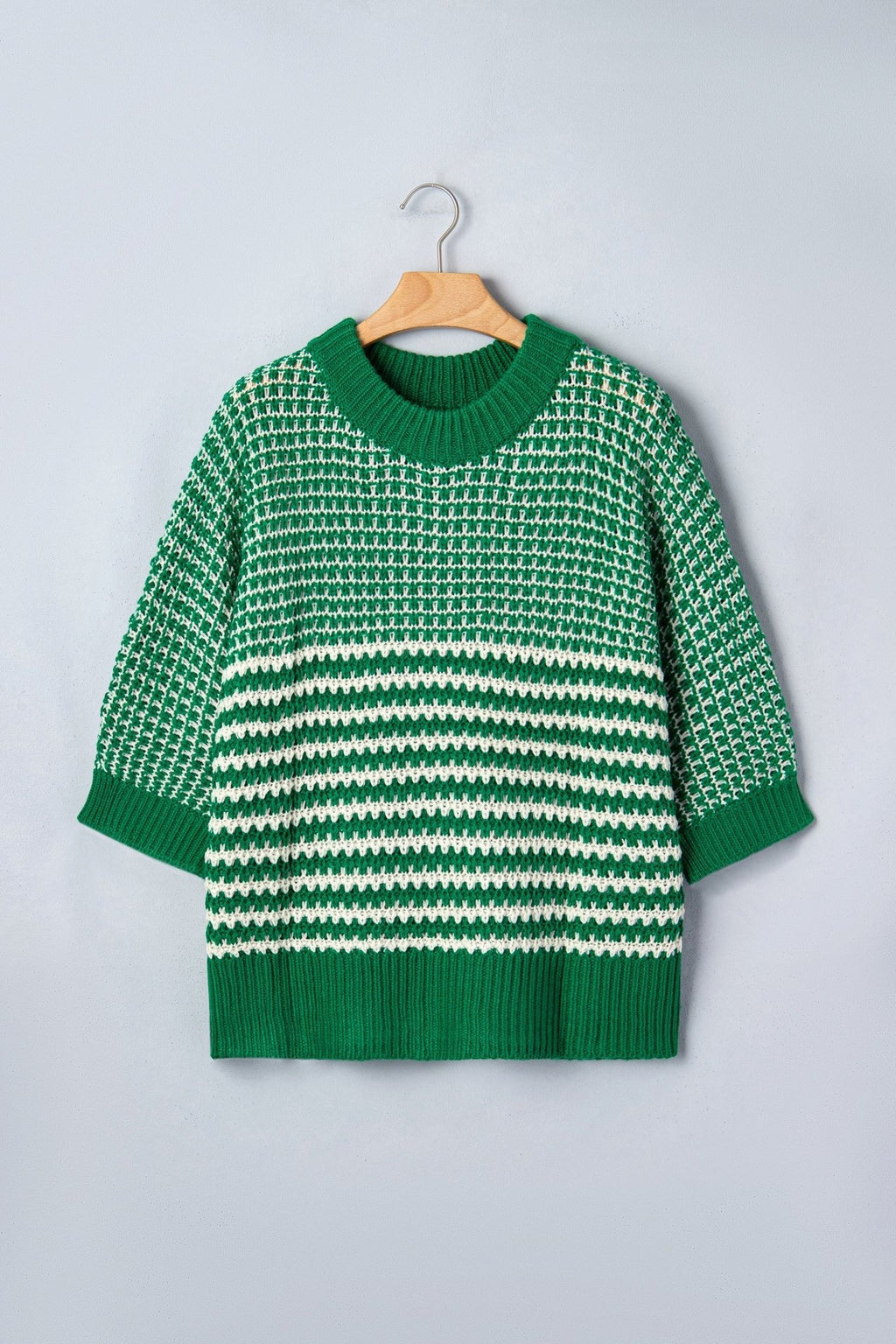 Stripe Draped 3/4 Sleeve Slouchy Sweater - Rooted & Reckless Co.