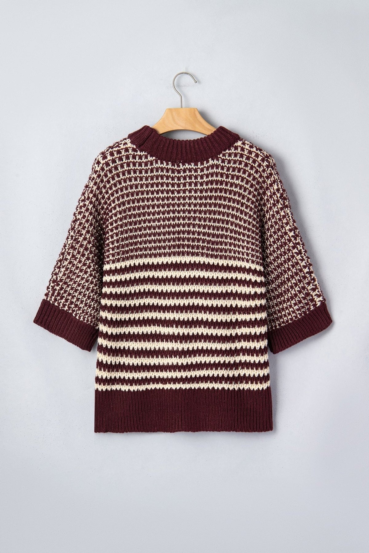 Stripe Draped 3/4 Sleeve Slouchy Sweater - Rooted & Reckless Co.