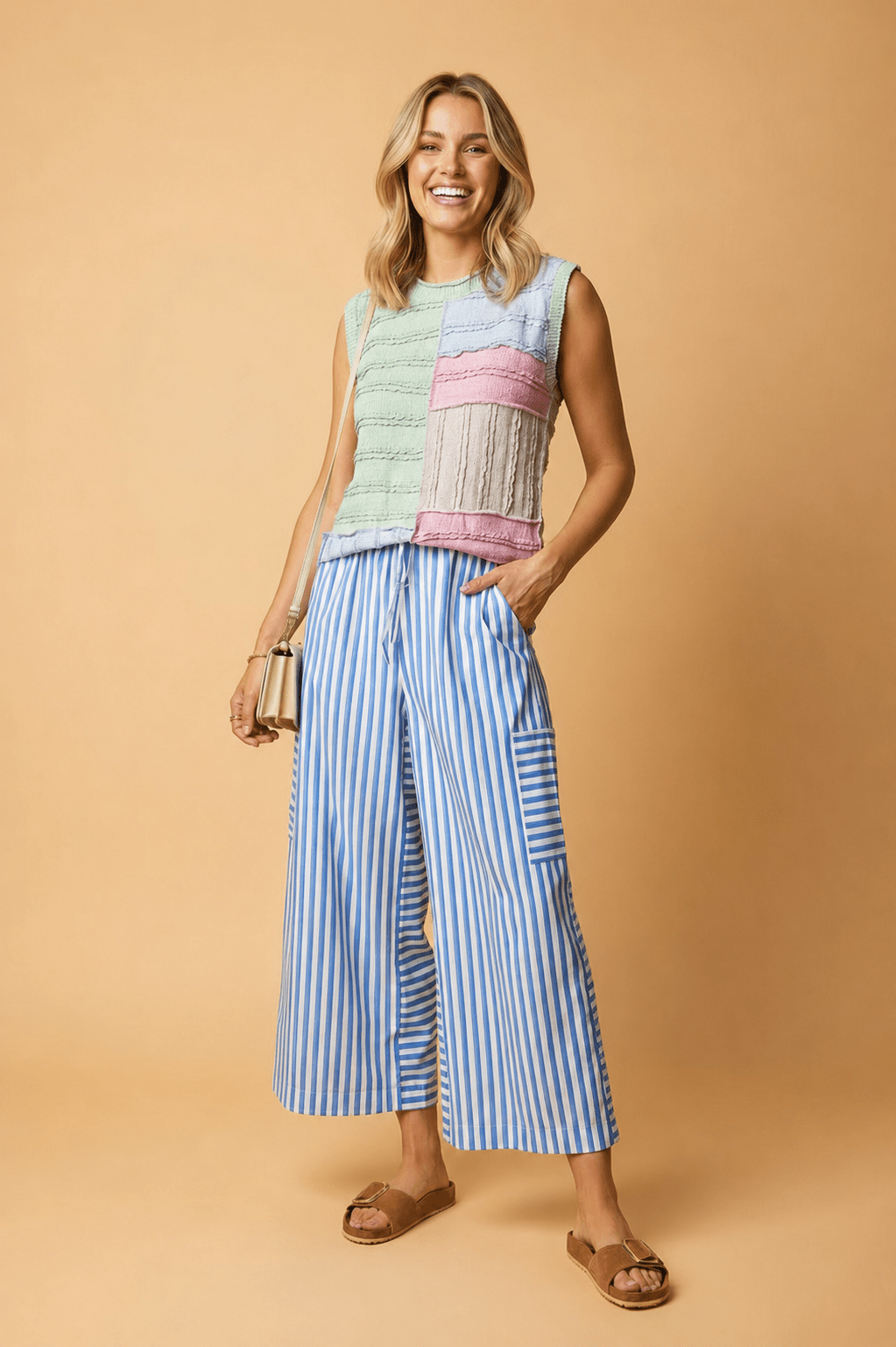 Stripe Drawstring Elastic Waist Wide Leg Pants - Rooted & Reckless Co.