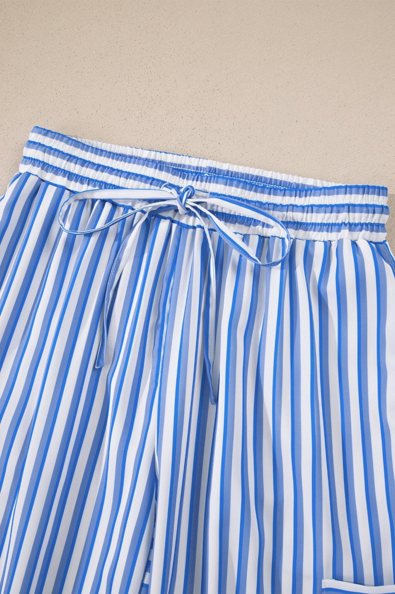 Stripe Drawstring Elastic Waist Wide Leg Pants - Rooted & Reckless Co.