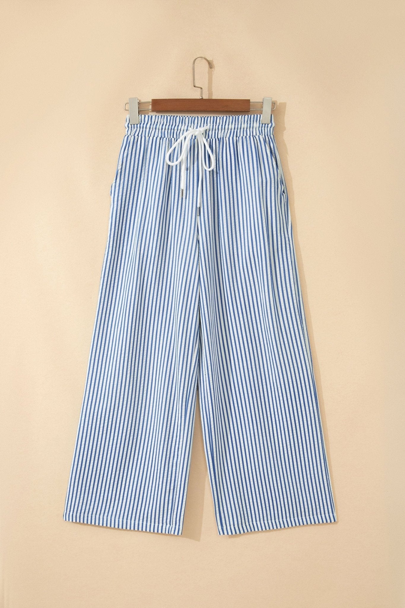 Stripe Drawstring Elastic Waist Wide Leg Pants - Rooted & Reckless Co.