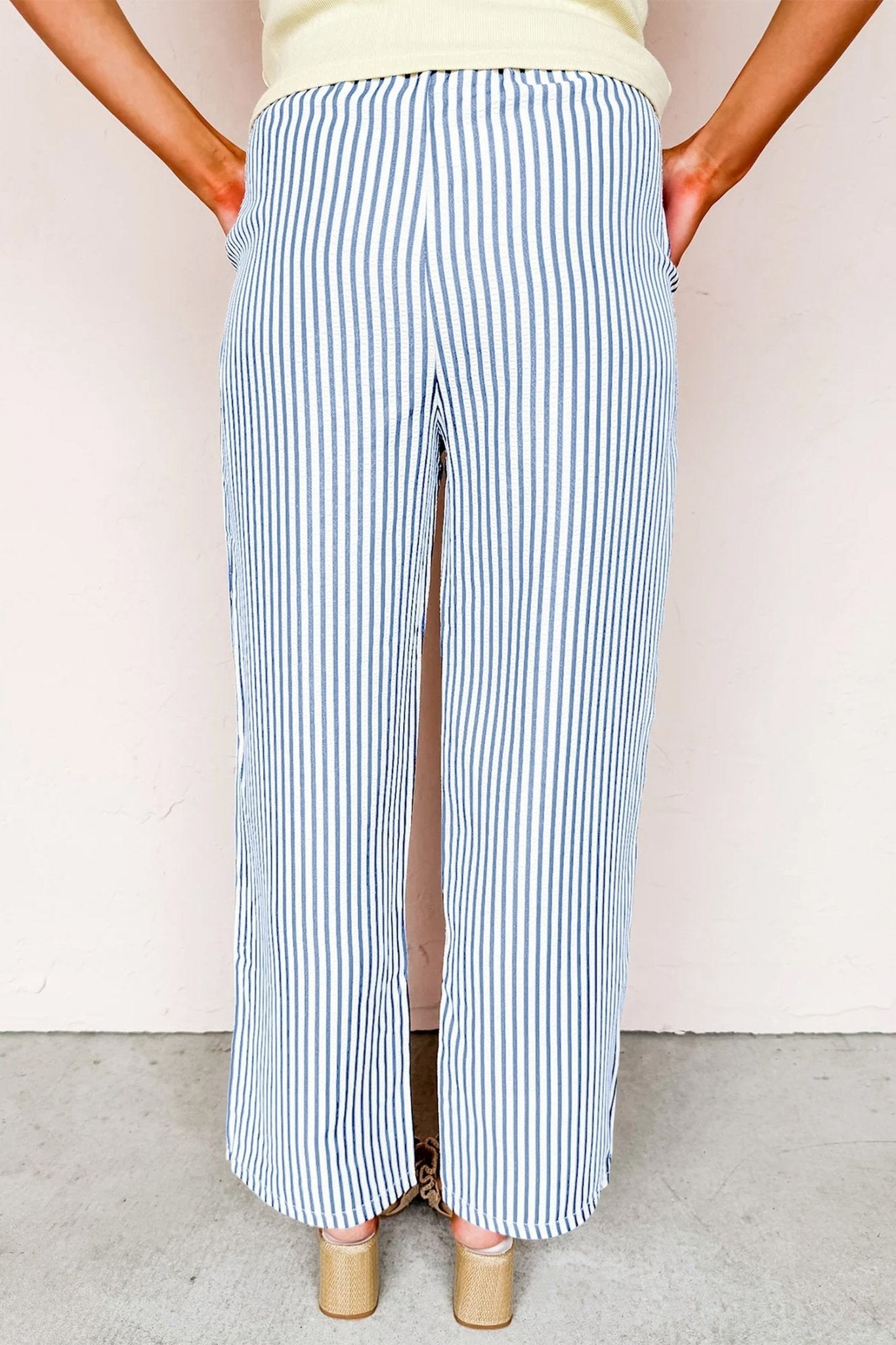 Stripe Drawstring Elastic Waist Wide Leg Pants - Rooted & Reckless Co.