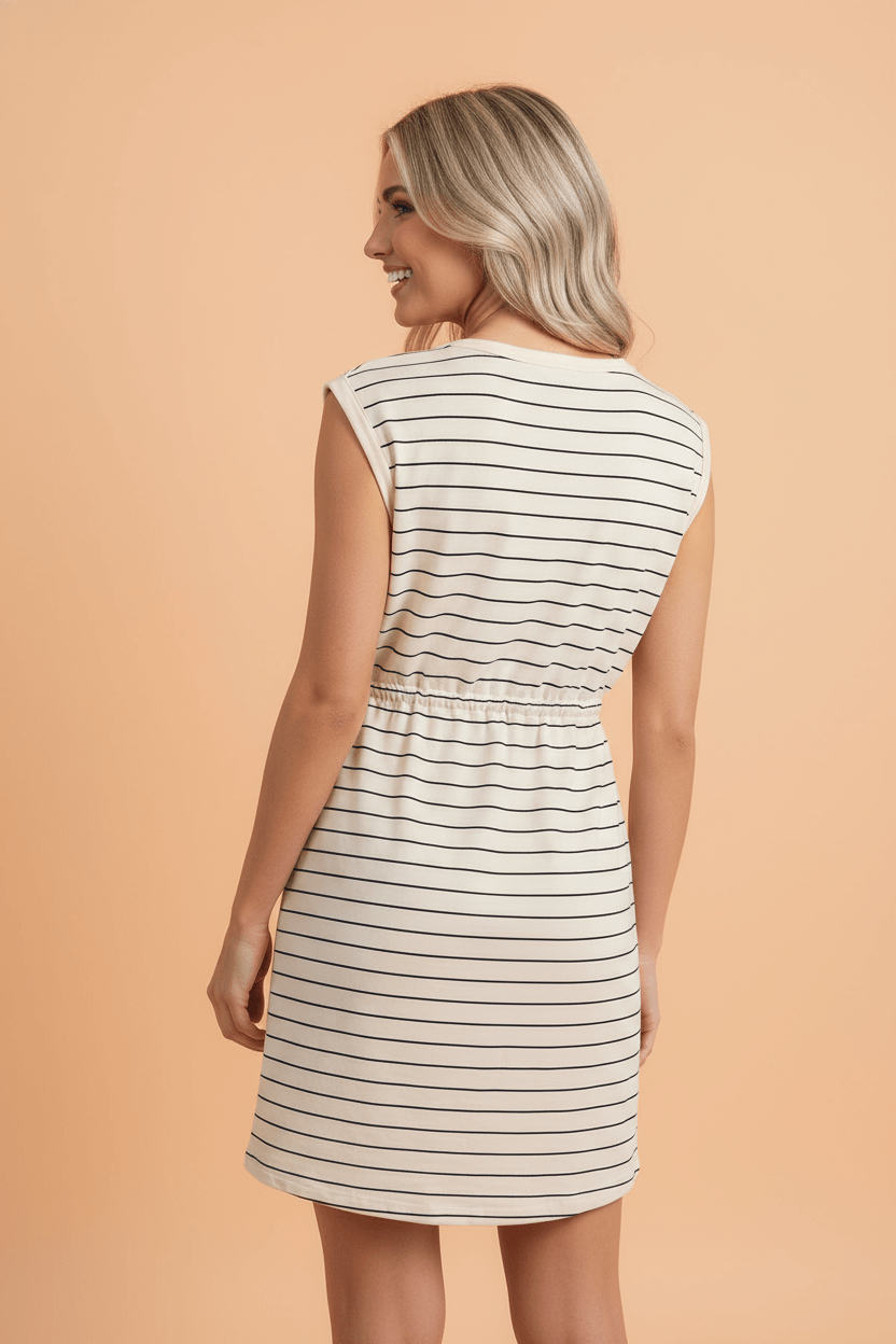 Stripe Drawstring Waist Pocketed Mini Dress - Rooted & Reckless Co.