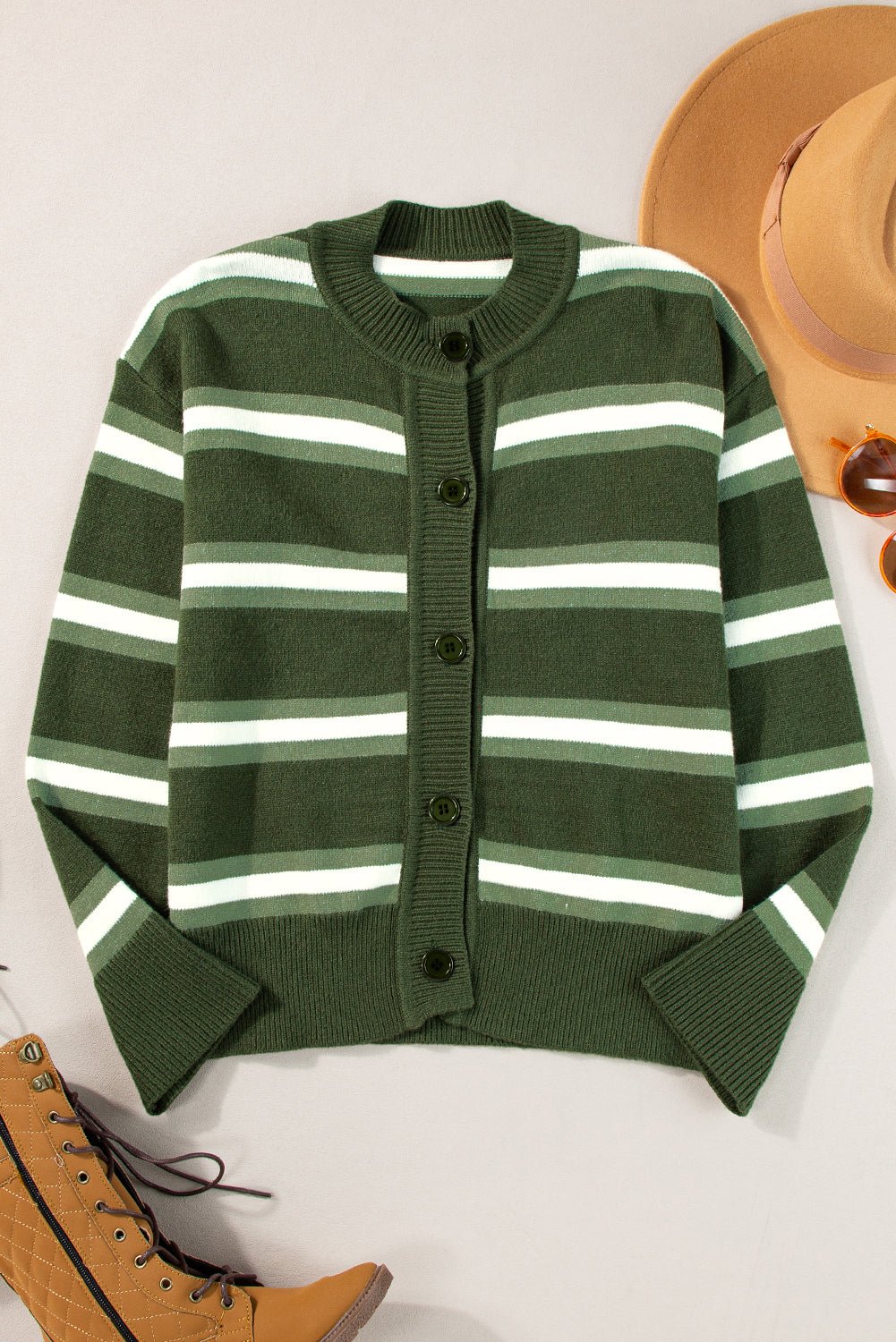 Stripe Drop Shoulder Buttoned Cardigan Sweater - Rooted & Reckless Co.