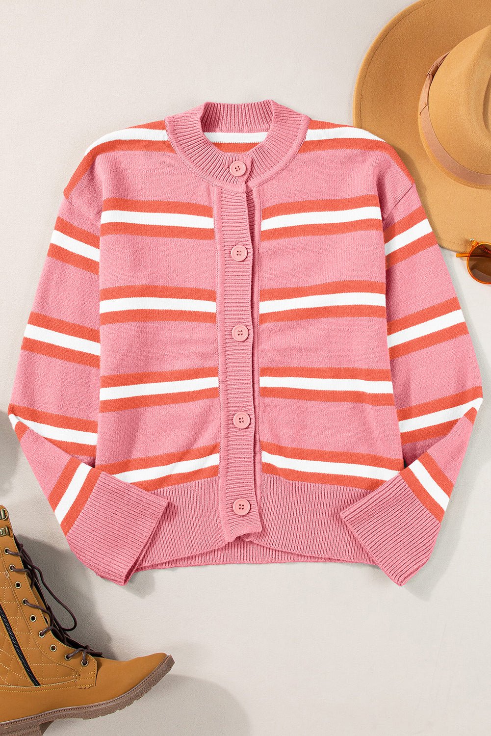Stripe Drop Shoulder Buttoned Cardigan Sweater - Rooted & Reckless Co.