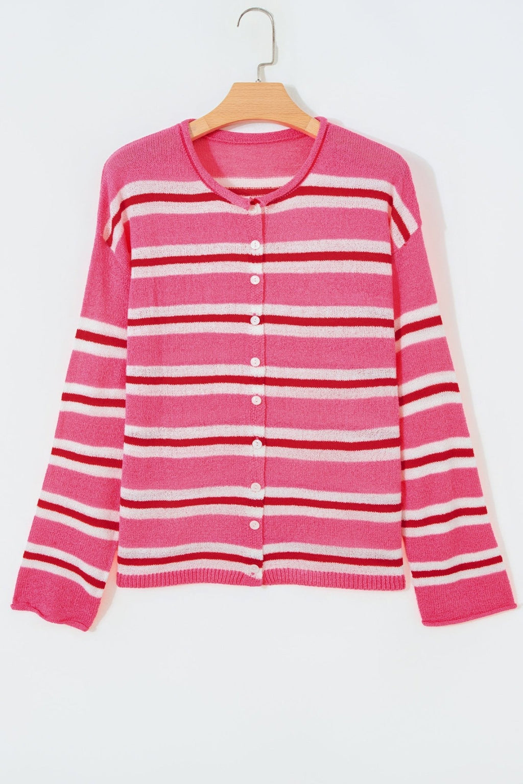 Stripe Drop Shoulder Buttoned Knit Cardigan - Rooted & Reckless Co.