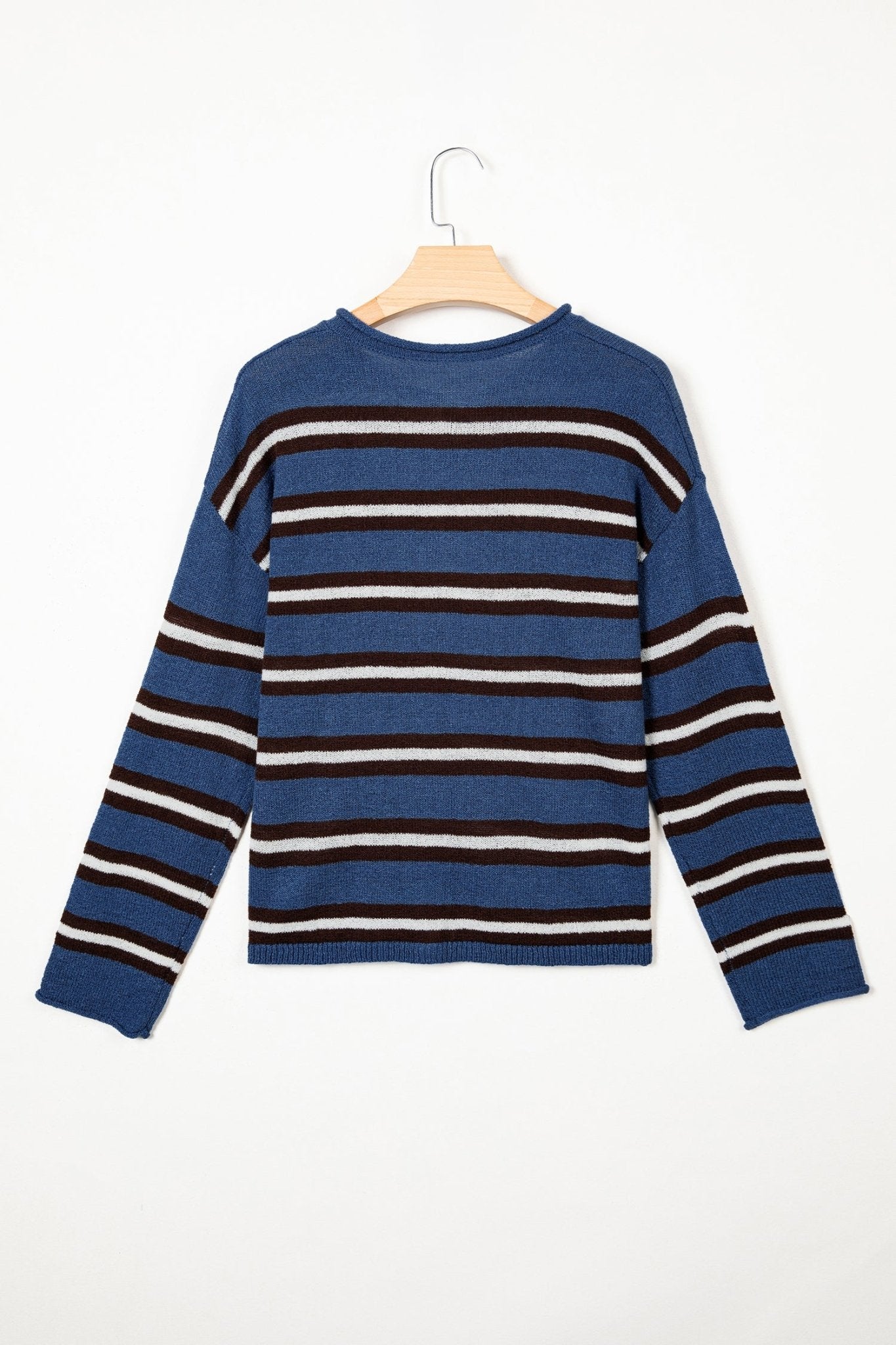 Stripe Drop Shoulder Buttoned Knit Cardigan - Rooted & Reckless Co.