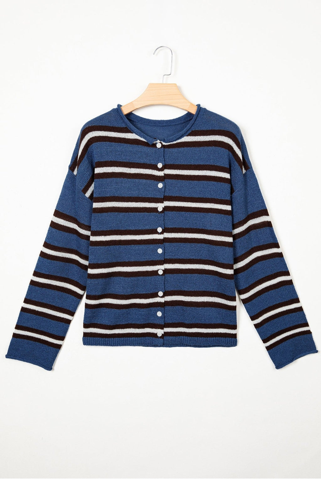 Stripe Drop Shoulder Buttoned Knit Cardigan - Rooted & Reckless Co.