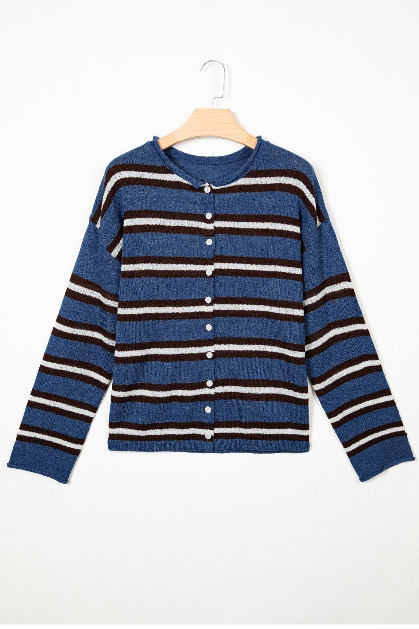 Stripe Drop Shoulder Buttoned Knit Cardigan - Rooted & Reckless Co.