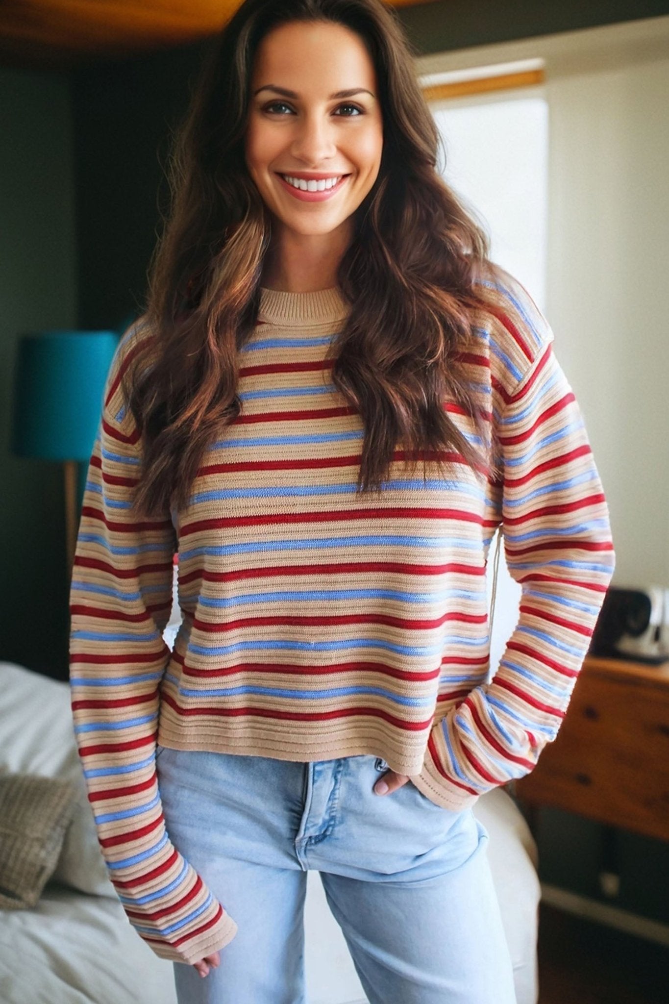 Stripe Drop Shoulder Crewneck Sweater - Rooted & Reckless Co.