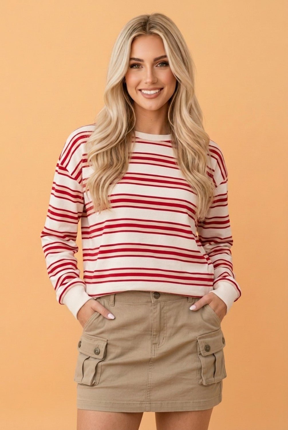 Stripe Drop Shoulder Long Sleeve Pullover Top - Rooted & Reckless Co.