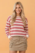 Stripe Drop Shoulder Long Sleeve Pullover Top - Rooted & Reckless Co.