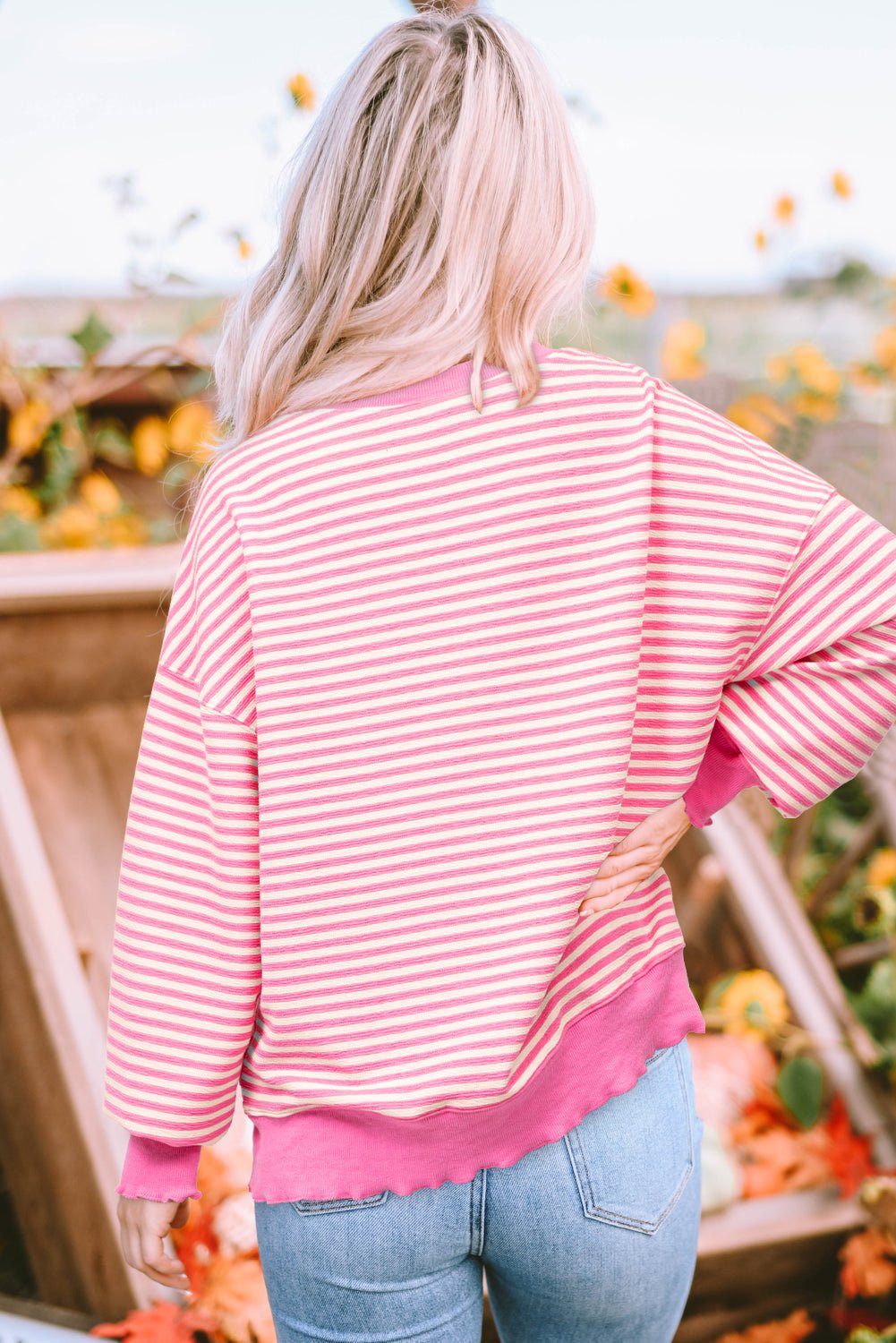 Stripe Drop Shoulder Long Sleeve Top - Rooted & Reckless Co.