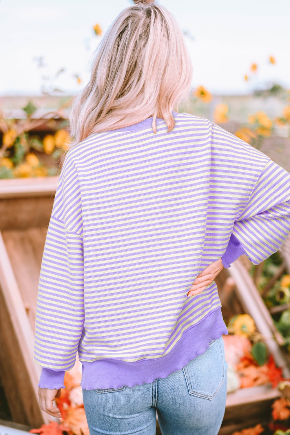 Stripe Drop Shoulder Long Sleeve Top - Rooted & Reckless Co.