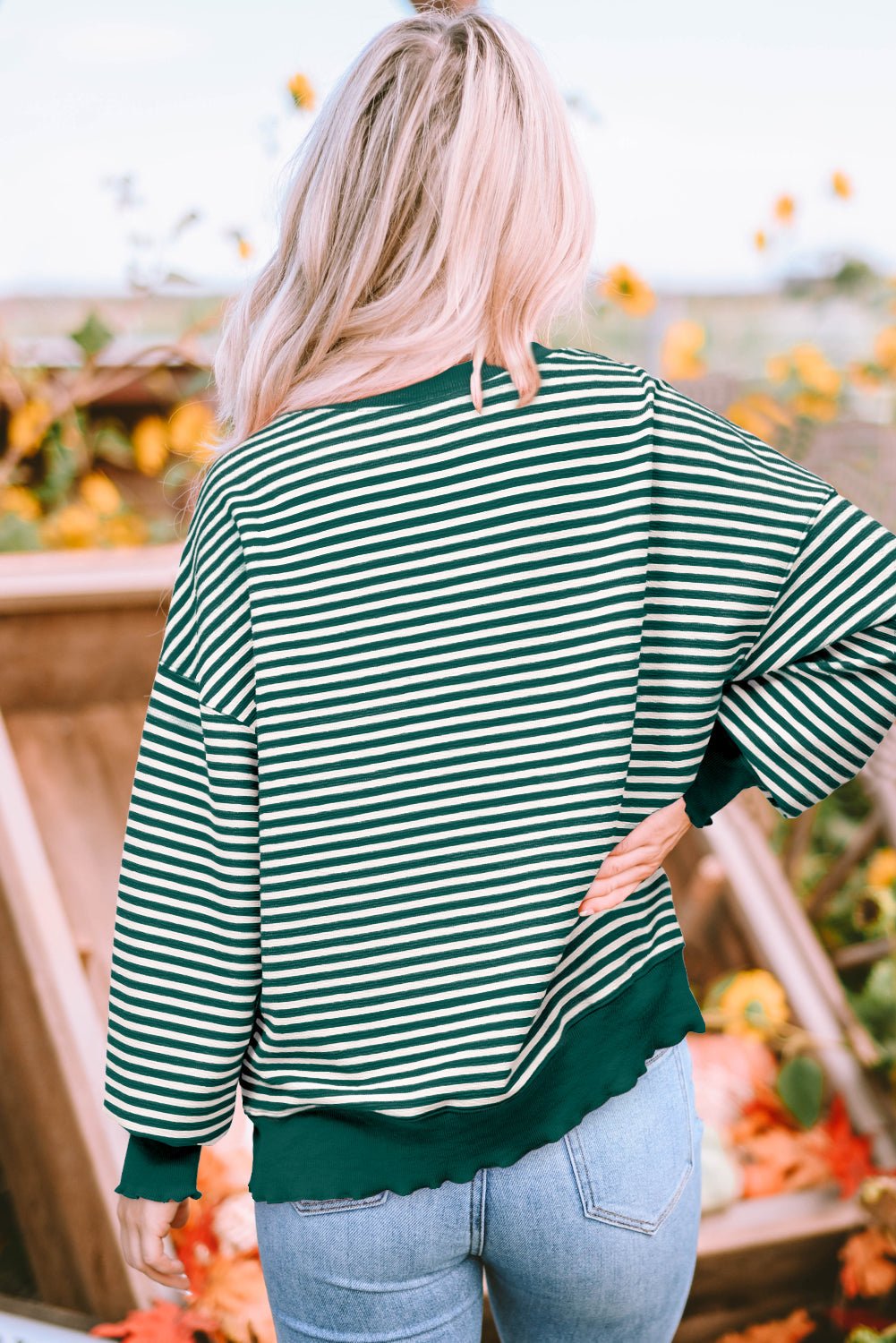 Stripe Drop Shoulder Long Sleeve Top - Rooted & Reckless Co.